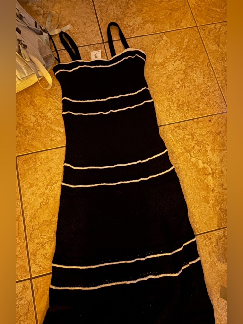 Abercrombie & Fitch Black with White Stripes Crochet Maxi Dress - Picture 3 of 5